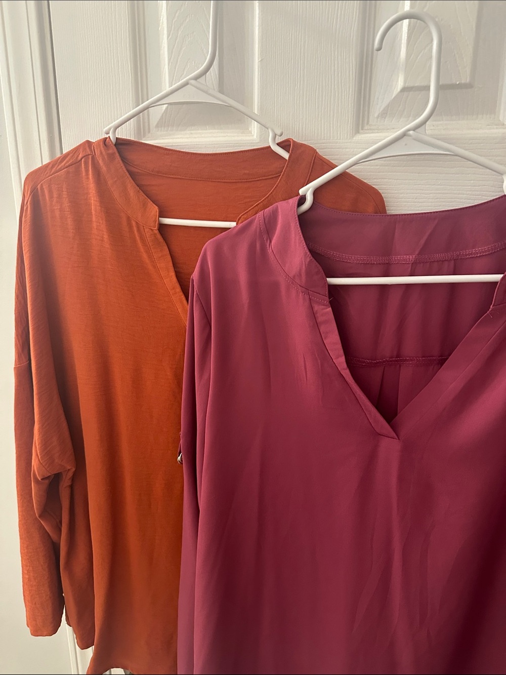 SHEIN set of 2 Blouses (Rust Orange V-Neck Long Sleeve Purple)